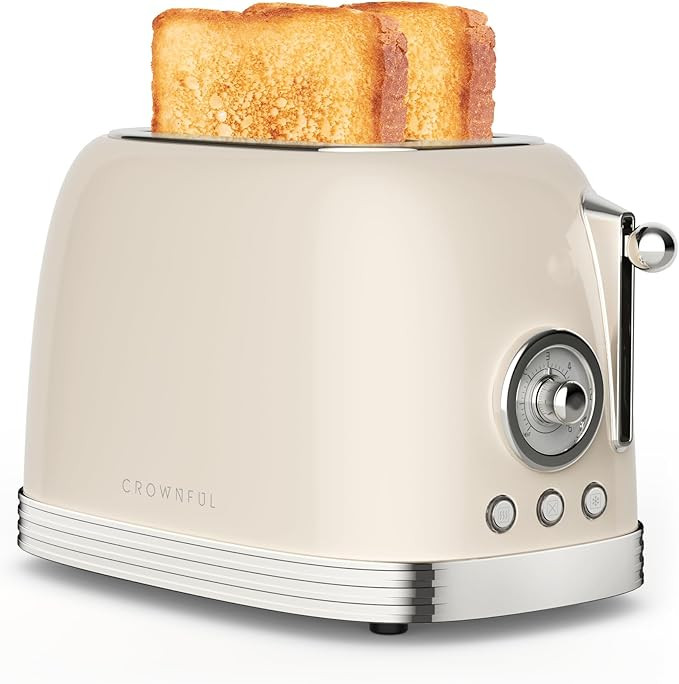 CROWNFUL 2-Slice Toaster, Extra Wide Slots Toaster, Retro Stainless Steel with Bagel, Cancel, Def... | Amazon (US)