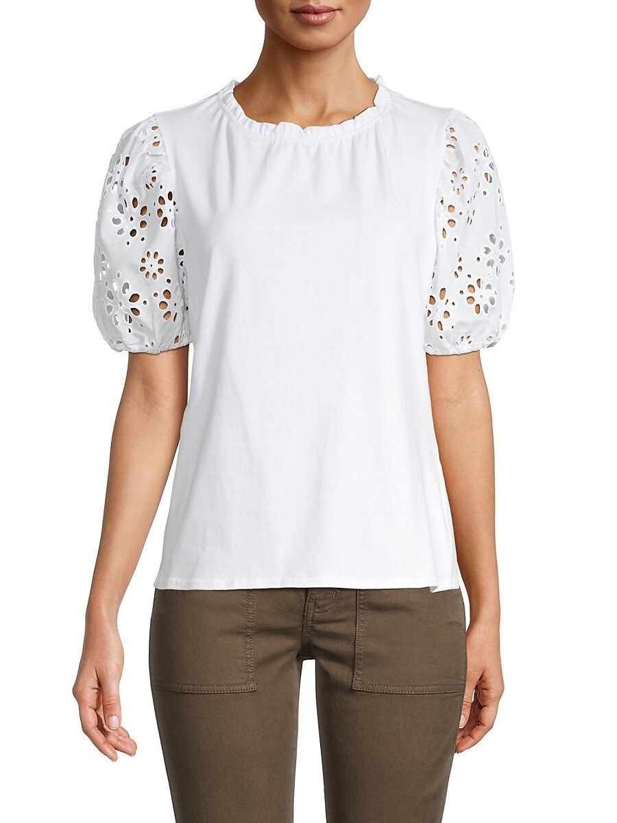 Laundry by Shelli Segal Women's Eyelet Puffed-Sleeve Top - White - Size M | Saks Fifth Avenue OFF 5TH