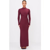 Burgundy Slinky Long Sleeve Maxi Dress | PrettyLittleThing UK