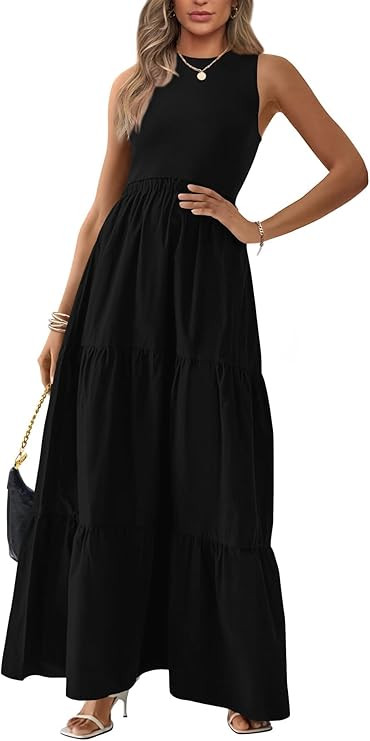 BTFBM Women Sleeveless Summer Dresses Wedding Guest Maxi Dresses Ribbed Knit Tops and Polyester S... | Amazon (US)