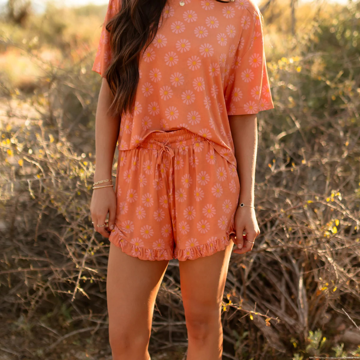 Women’s Ruffle Short Set in Desert Flower | Silks Design