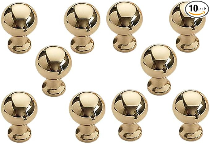 10Pack Cabinet Knobs Polished Brass Kitchen Drawer Handles Round Bath Drawer Pulls Zinc Alloy Sol... | Amazon (US)