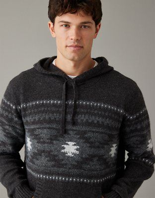 AE Super Soft Holiday Printed Sweater Hoodie | American Eagle Outfitters (US & CA)