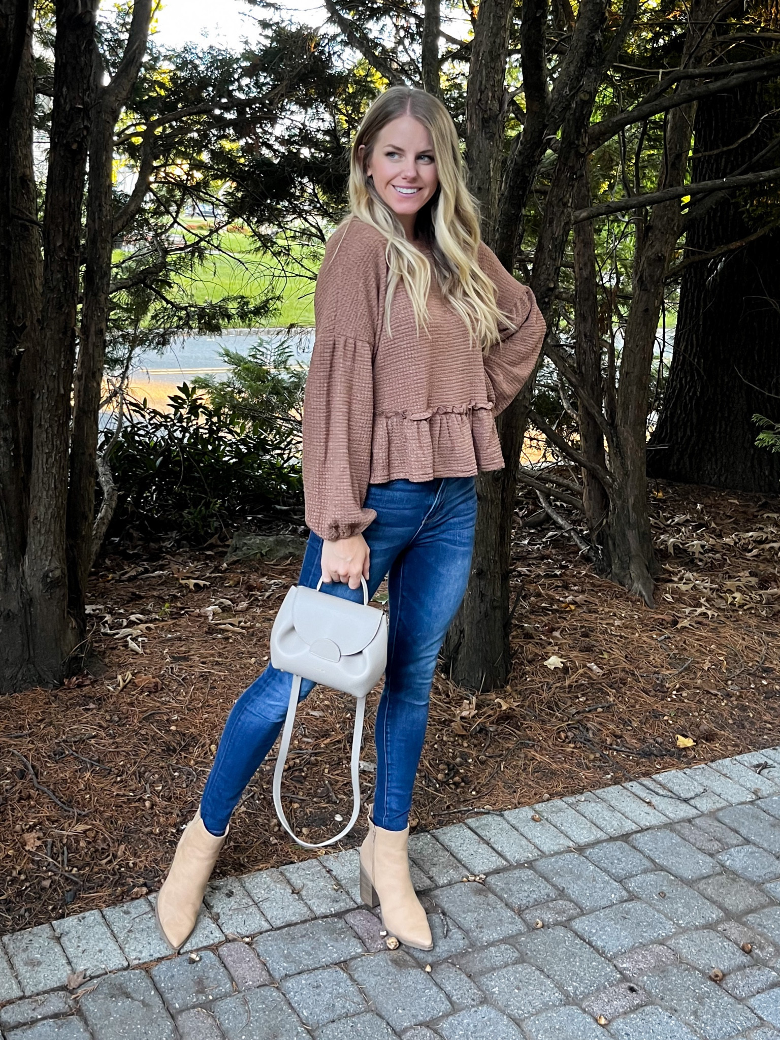 Love this waffle knit peplum top! It’s the perfect fall color! Runs TTS- wearing size small  

#LTKSeasonal #LTKunder50 #LTKworkwear