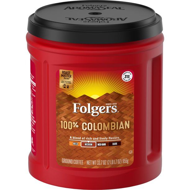 Folgers 100% Colombian Coffee, Medium Roast Ground Coffee, 33.7 Ounce Canister - Walmart.com | Walmart (US)