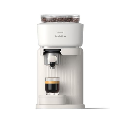 PHILIPS Baristina Espresso Machine, Grind, Tamp & Brew Coffee Beans in One Swipe, Compact, 16 Bar Pump Pressure, Automatic Grinder, Natural White with White Portafilter (BAR300/00) | Amazon (US)