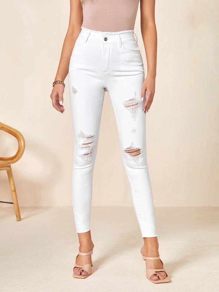 High Waist Ripped Skinny Jeans | SHEIN