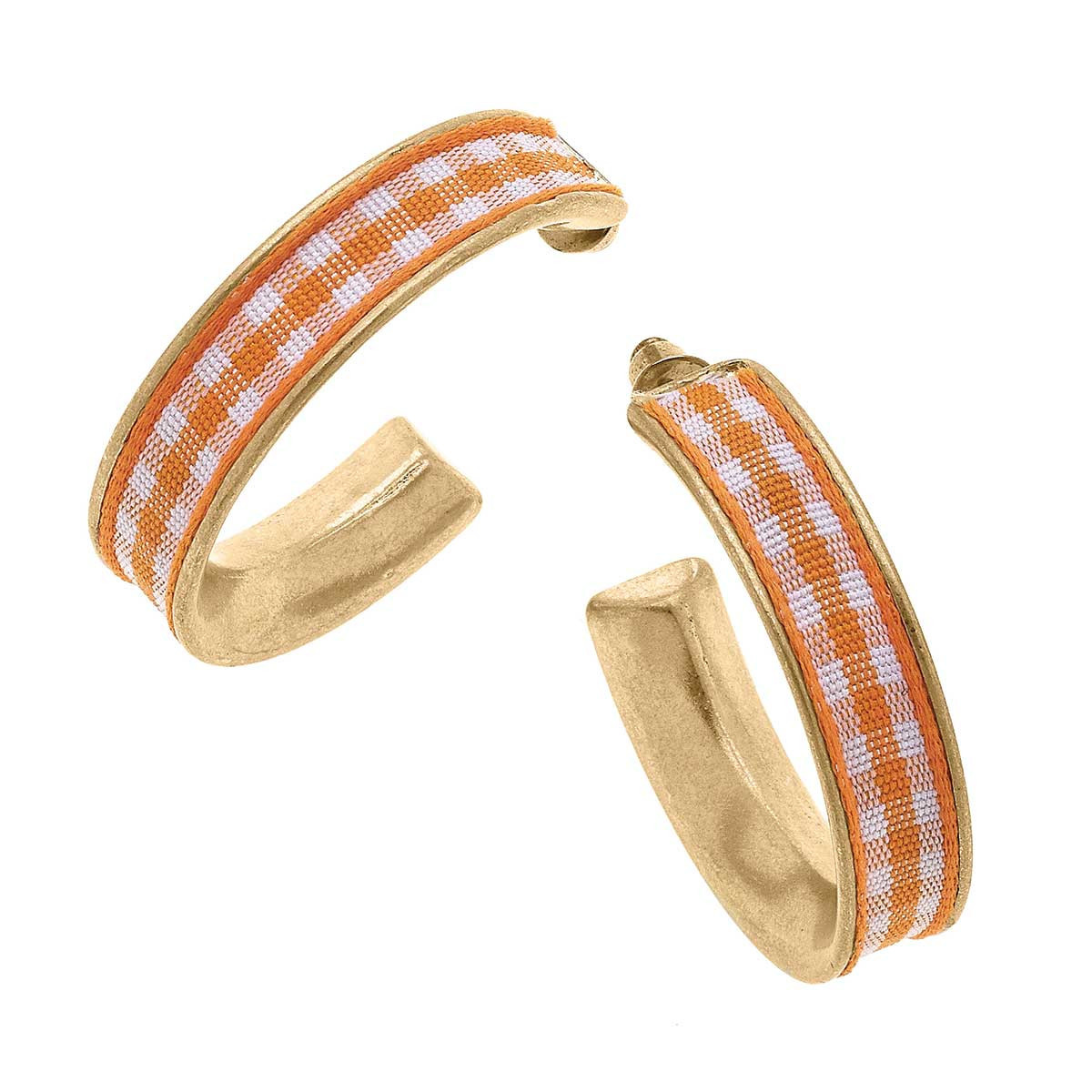 Libby Gingham Hoop Earrings in Orange | CANVAS
