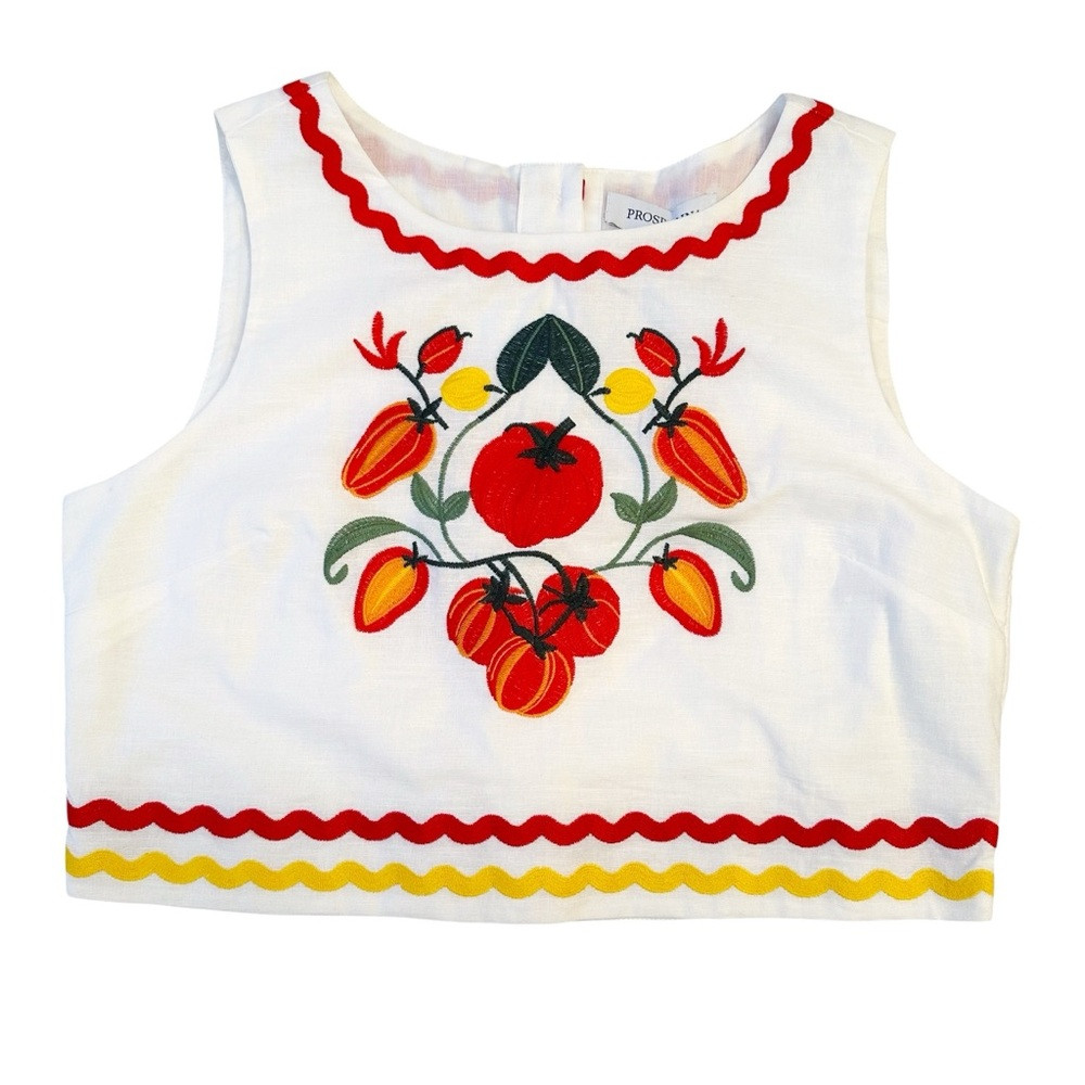 Prosperina Ellie Tomato Embroidered Ivory Cotton Top Medium NWT | Poshmark