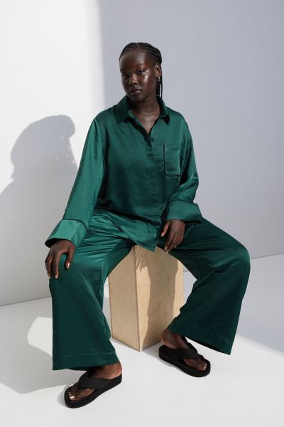 Satin Pajamas - Light beige - Home All | H&M US | H&M (US + CA)