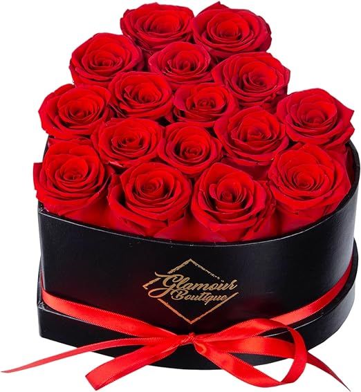 GLAMOUR BOUTIQUE 16-Piece Forever Flowers Heart Shape Box - Preserved Roses, Immortal Roses That ... | Amazon (US)