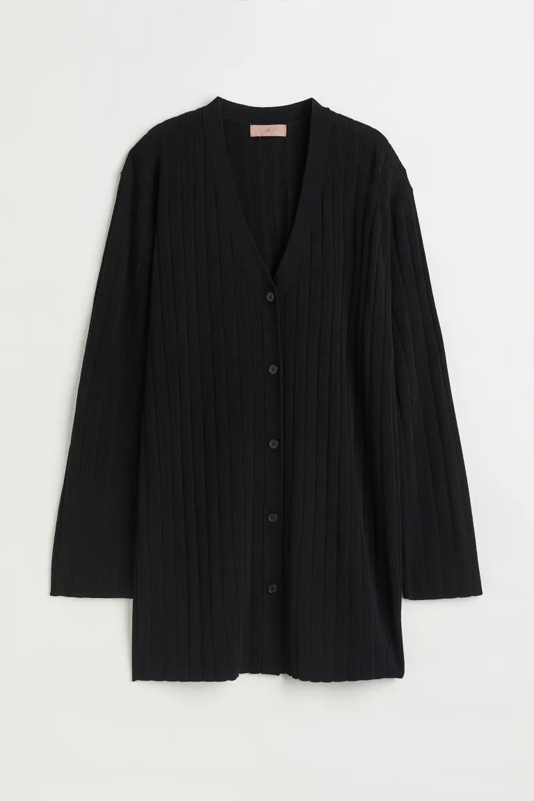 Conscious choice  New ArrivalLong, relaxed-fit cardigan in a fine-knit, ribbed viscose blend. V-n... | H&M (US + CA)