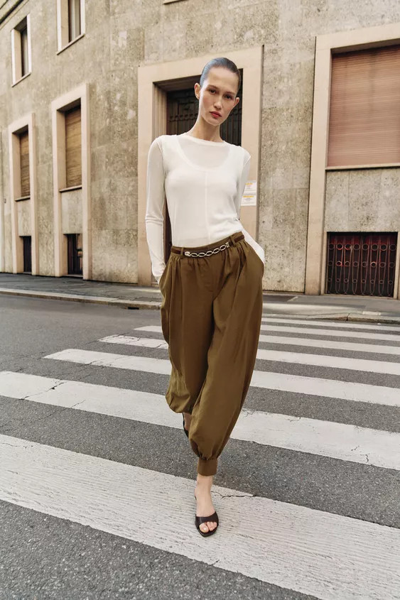 CHAIN BELT BALLOON PANTS | Zara US