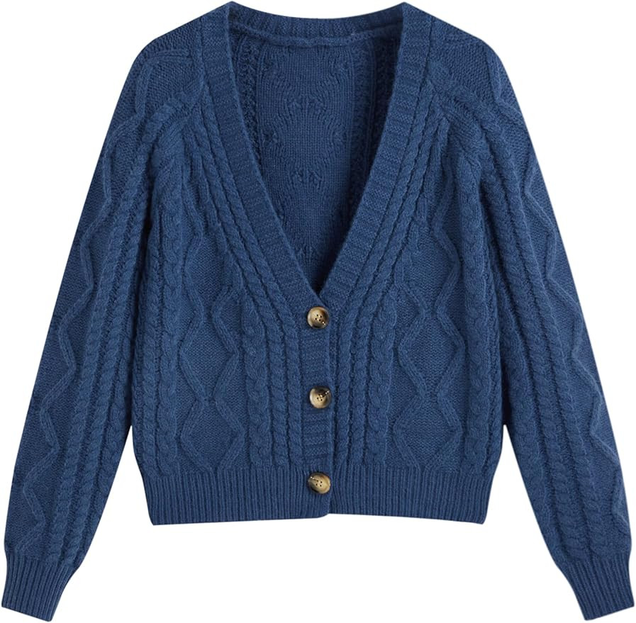 CIDER Women's Open Front Cardigan Sweaters Long Sleeve V-Neck Cable Knit Button Down Chunky Winte... | Amazon (US)