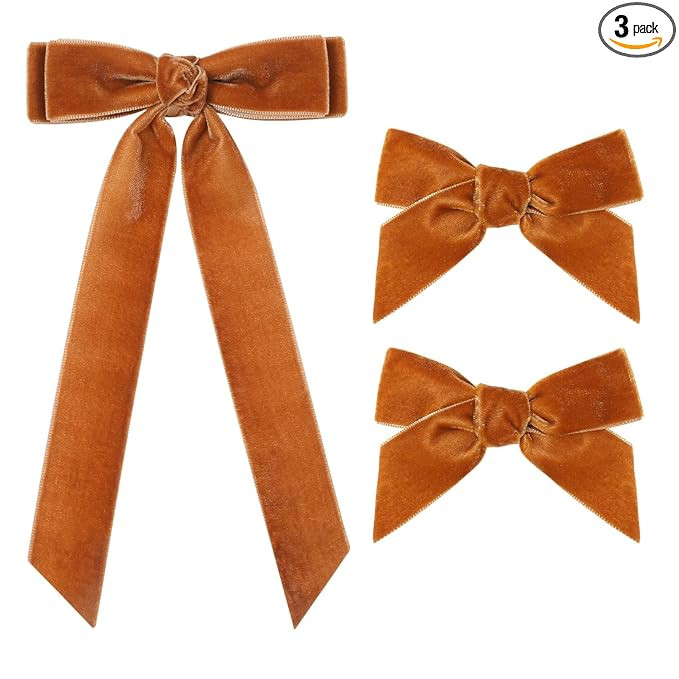 3PCS Velvet Hair Bow Brown Hair Ribbon Clips for women Girls Fall Alligator Hair Clips Hair Acces... | Amazon (US)
