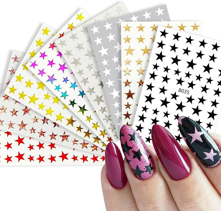 8 Sheets Star Nail Art Stickers Decals 3D Self-Adhesive Slider Letters Nail Art Decorations Stars... | Amazon (US)