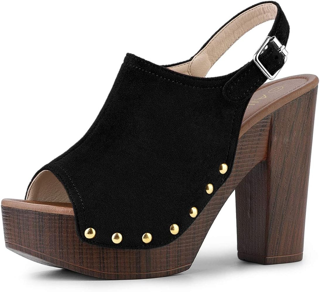 Allegra K Women's Open Toe Slingback Platform Chunky Heels Sandals | Amazon (US)