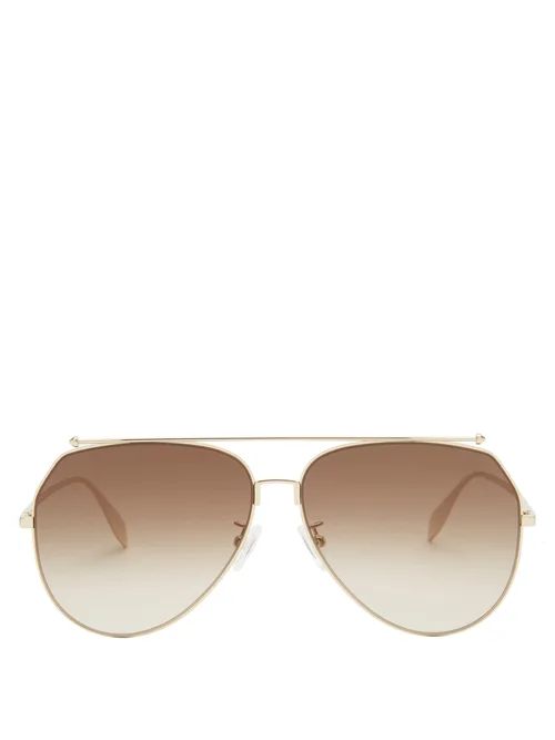 Alexander Mcqueen - Oversized Aviator Metal Sunglasses - Mens - Gold | Matches (UK)