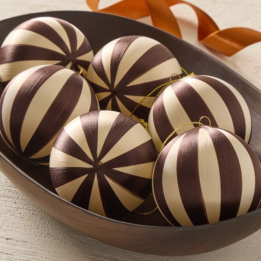 Striped Thread Ball Ornaments (Set of 6) - Brown | West Elm (US)