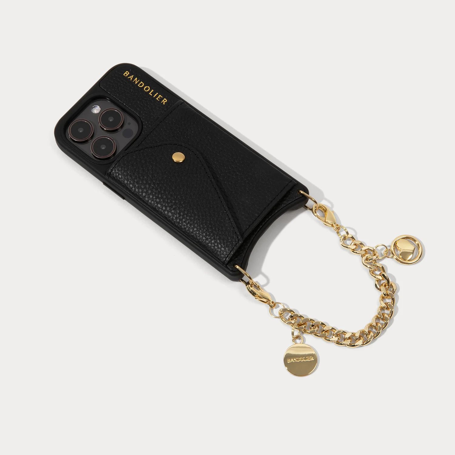 Charm Pebble Leather Wristlet- Black/Gold | Bandolier