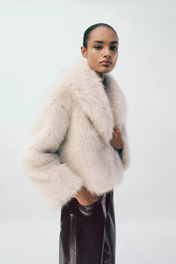 FAUX FUR COLLARED JACKET | Zara UK