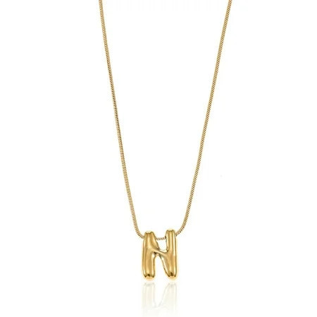 No Boundaries Goldtone Initial Bubble Letter Necklace, 1 Piece, Letter N | Walmart (US)