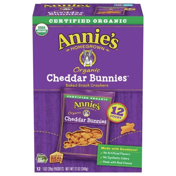 Annie's Organic Cheddar Bunnies Baked Snack Crackers, 12 ct, 12 oz | Walmart (US)