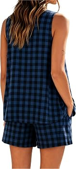 Gozoloma Women's Oversized Gingham 2 Piece Set Crewneck Sleeveless A-Line Top and Relaxed Shorts ... | Amazon (US)