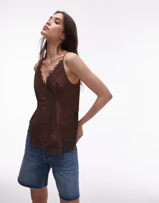 Topshop lace asymmetric hem cami in chocolate | ASOS | ASOS (Global)