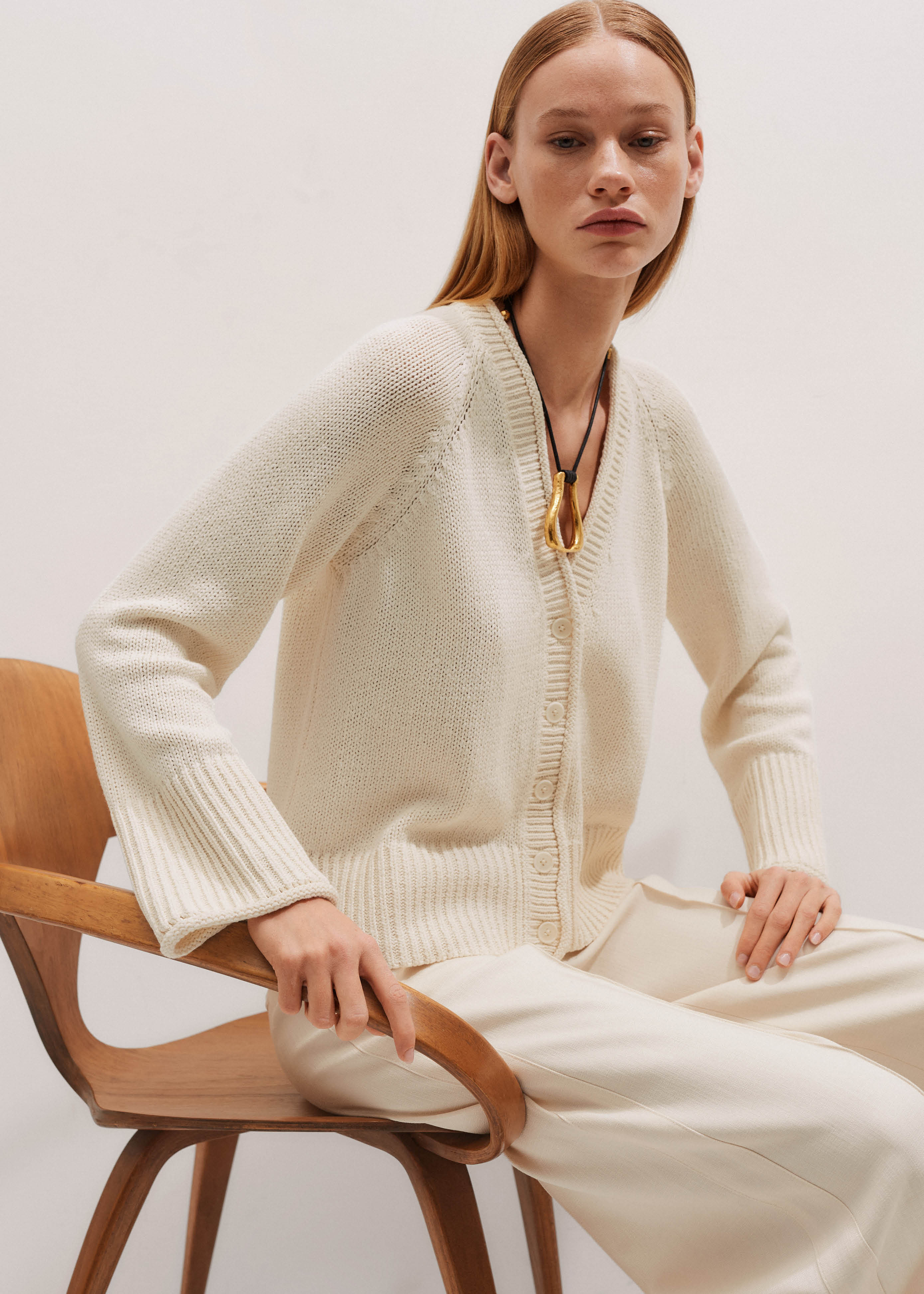 Women's Cream Slouchy V-Neck Cardigan | ME+EM | ME+EM Global (Excluding US)