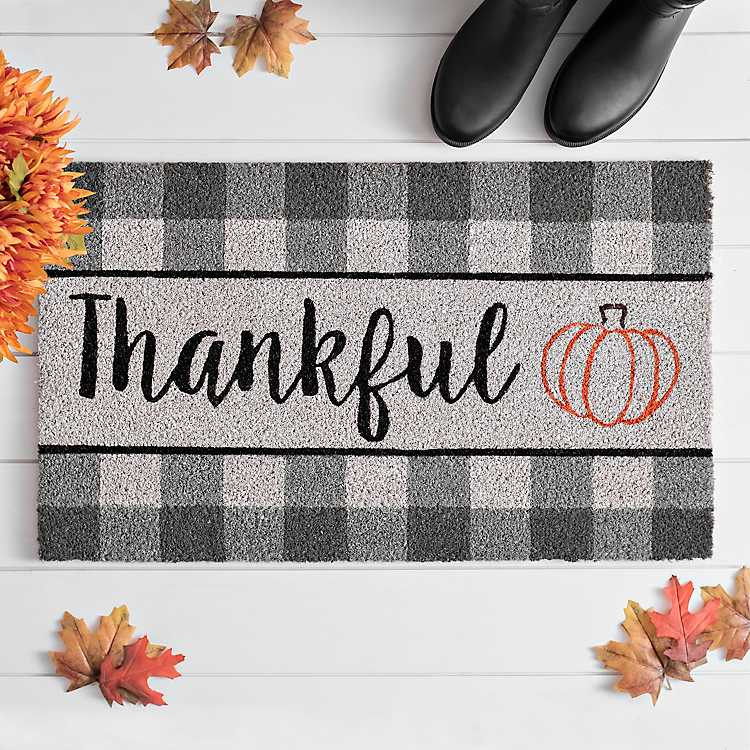 Gray Buffalo Check Thankful Doormat | Kirkland's Home