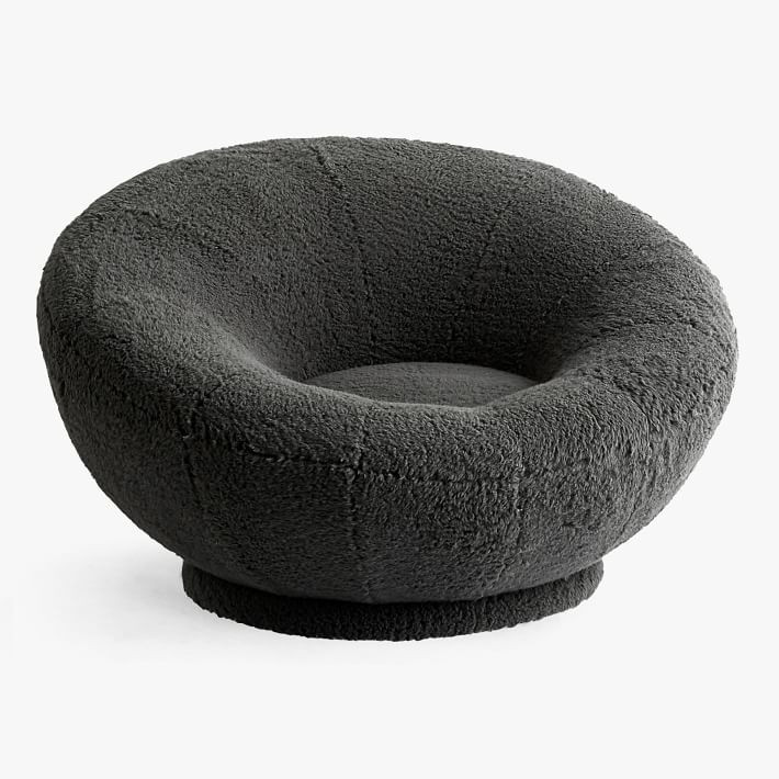 Sherpa Charcoal Groovy Swivel Chair | Pottery Barn Teen