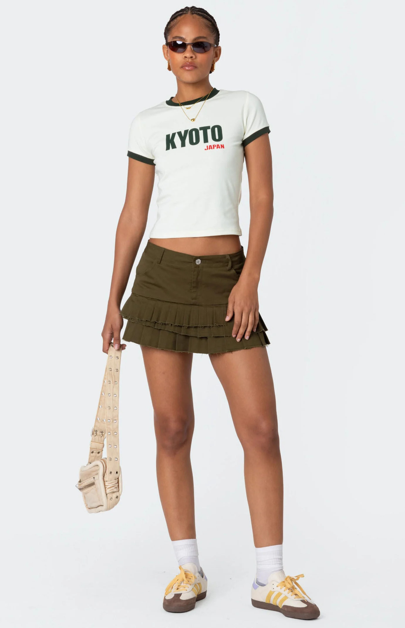 Edikted Women's Layered Pleats Mini Skirt in Olive - Size Small | PacSun