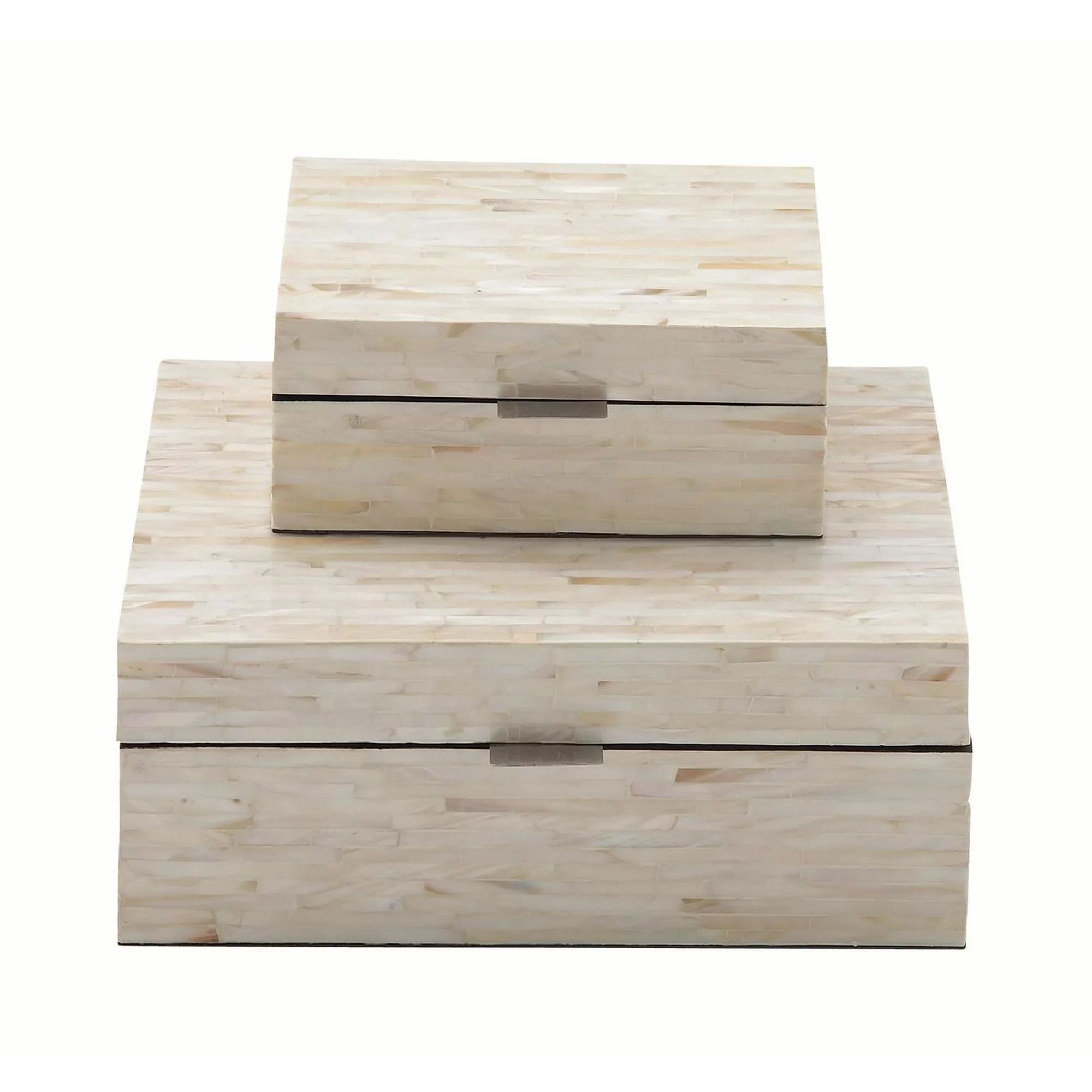 Decmode Modern 12 and 8 Inch Off White Wood and Shell Decorative Boxes - Set of 2 | Walmart (US)