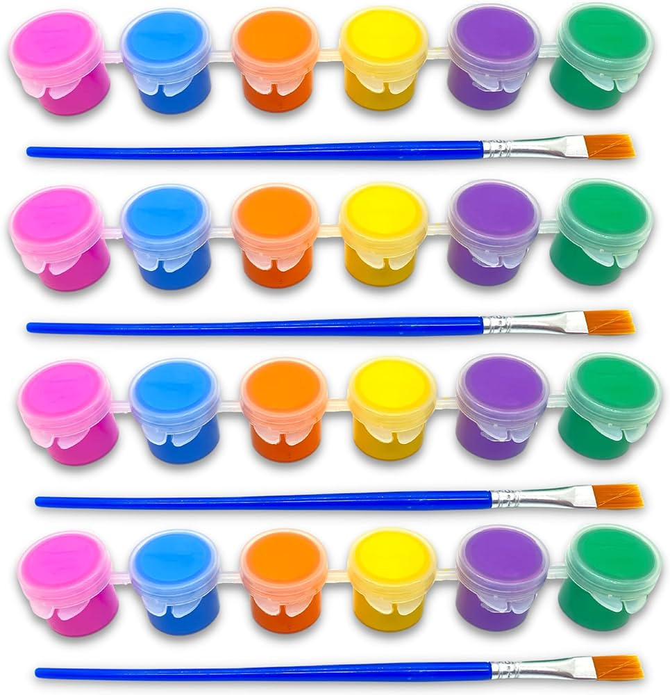 24 Count Washable Acrylic Paint Pots With Brush - Set of 4 Paint Pots With 6 Colors Per Set - Gre... | Amazon (US)