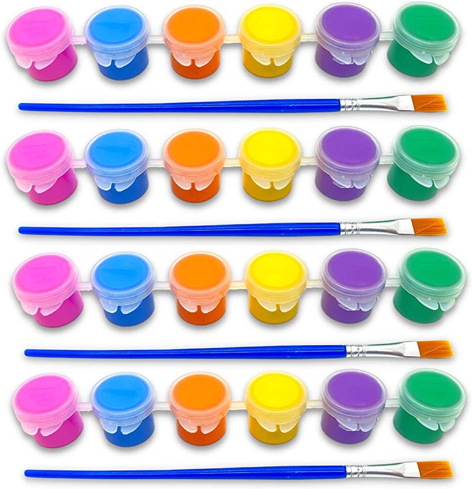 24 Count Washable Acrylic Paint Pots With Brush - Set of 4 Paint Pots With 6 Colors Per Set - Gre... | Amazon (US)