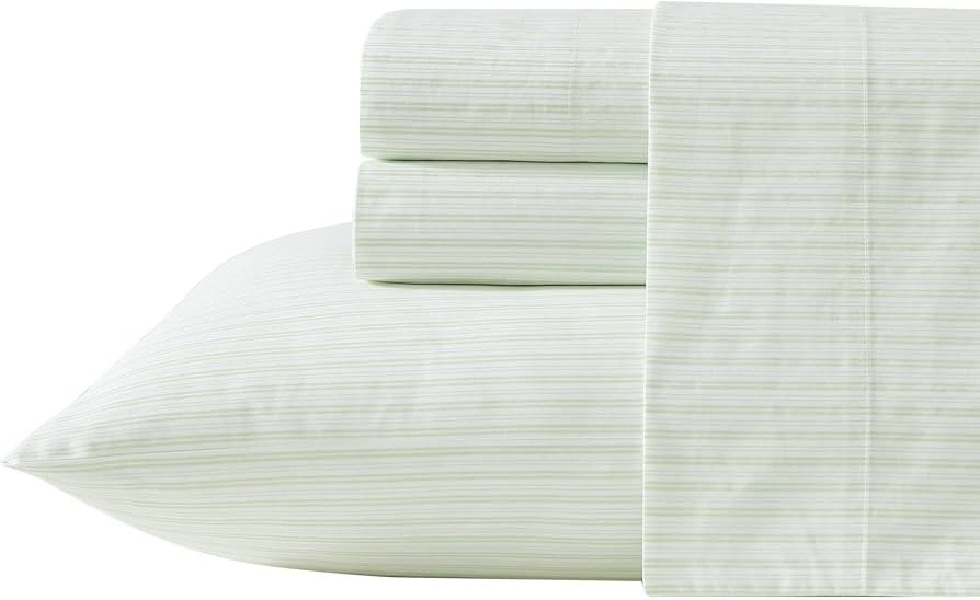 Laura Ashley - King Sheet Set, Crisp & Cool Cotton Percale Bed Sheets, Deep Pockets, Striped Bedd... | Amazon (US)
