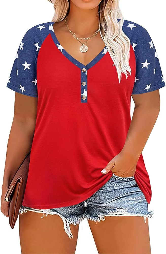 RITERA Plus Size Top for Womens Short Sleeve Shirt Casual Loose Tunic Blouse XL-5XL | Amazon (US)