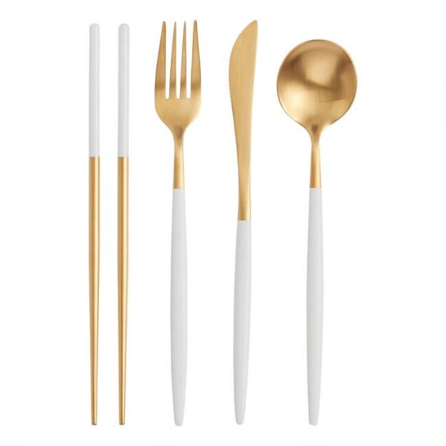 White And Gold Shay Flatware Collection | World Market