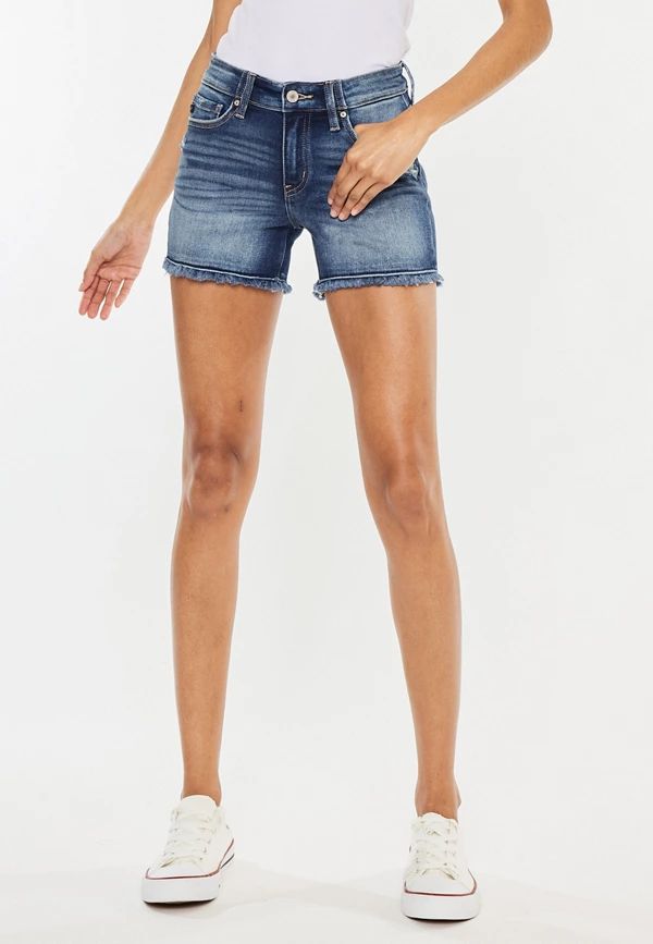 KanCan™ Mid Rise Released Frayed Hem 4in Short | Maurices