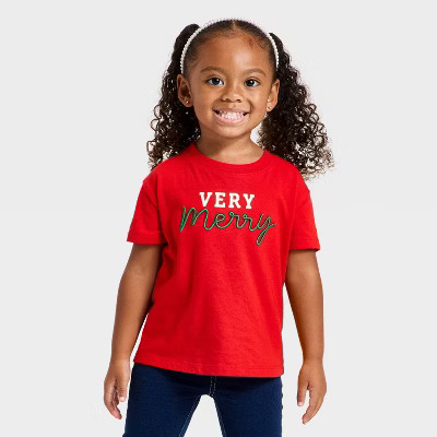 Toddler Girls' Holiday Relaxed Short Sleeve T-Shirt - Cat & Jack™ Medium Red 5T | Target