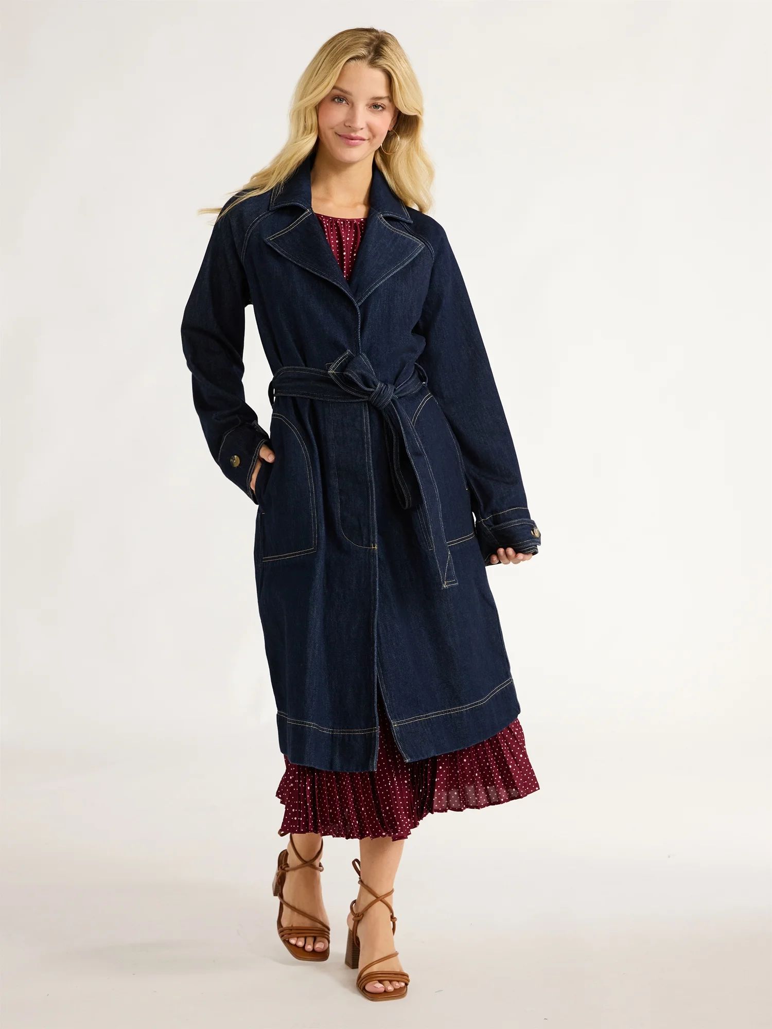 Free Assembly Women’s Belted Long Cotton Trench Coat, Sizes XS-XXL | Walmart (US)