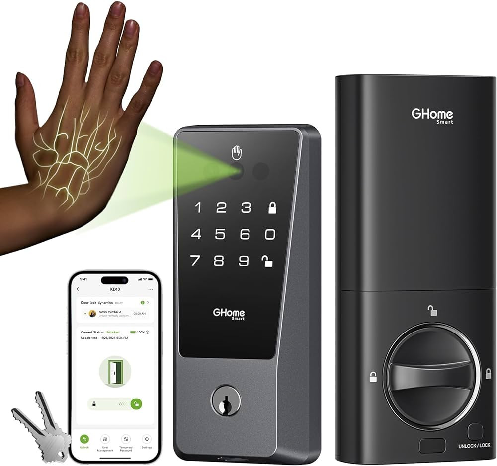 GHome Smart Door Lock, Palm Vein Smart Locks for Front Door, 5 in 1 Keyless Entry Door Lock, Alex... | Amazon (US)