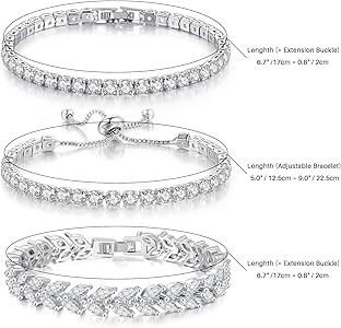 3 Pcs Tennis Bracelet Set 14K Gold Plated Marquise Cubic Zirconia CZ Diamond Dainty Adjustable Si... | Amazon (US)
