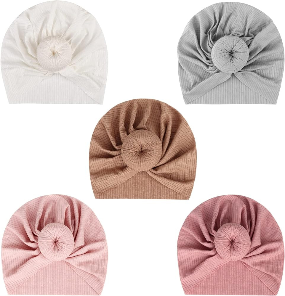 DRESHOW BQUBO 5 Pieces Baby Turban Hats Turban Bun Knot Baby Infant Beanie Baby Girl Soft Cute To... | Amazon (US)