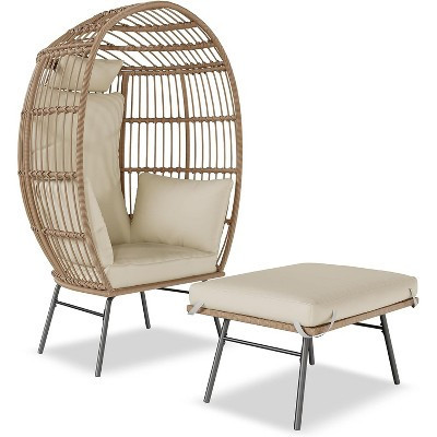 Outdoor Wicker Egg Chair with Ottoman, Oversized Rattan Patio Lounge Chairs, Thick Cushion, 440LBS, for Patio, Porch, and Backyard Relaxation | Target