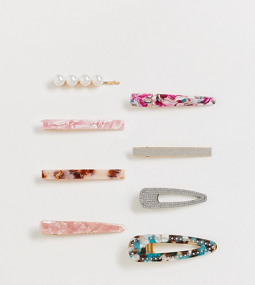ASOS DESIGN pack of 8 hair clips in crystal embellished pearl and resins-Multi | ASOS (Global)