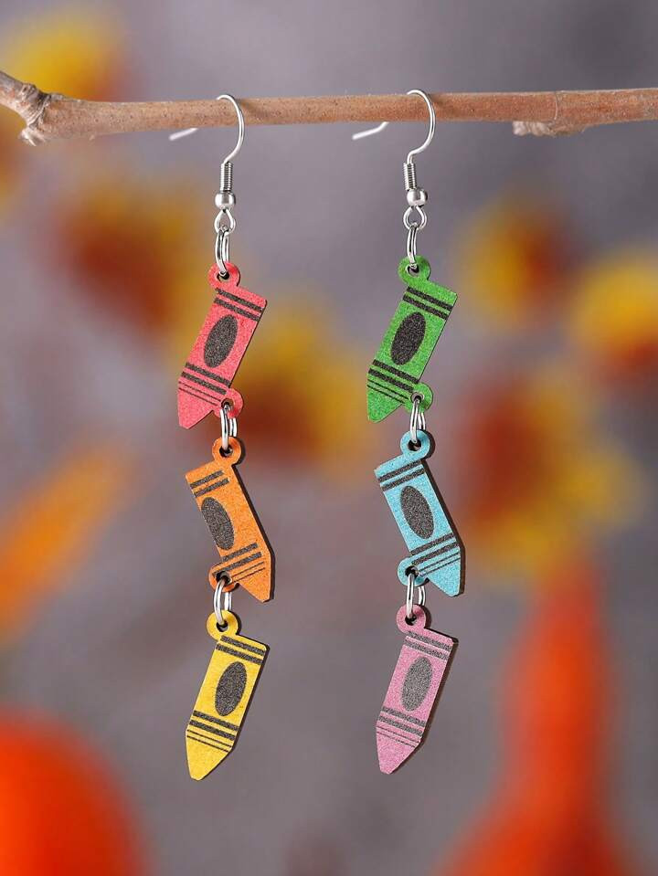 Retro Colored Crayon Tassel Drop Earrings, Back To School Teacher's Day Gift For Women/Students | SHEIN