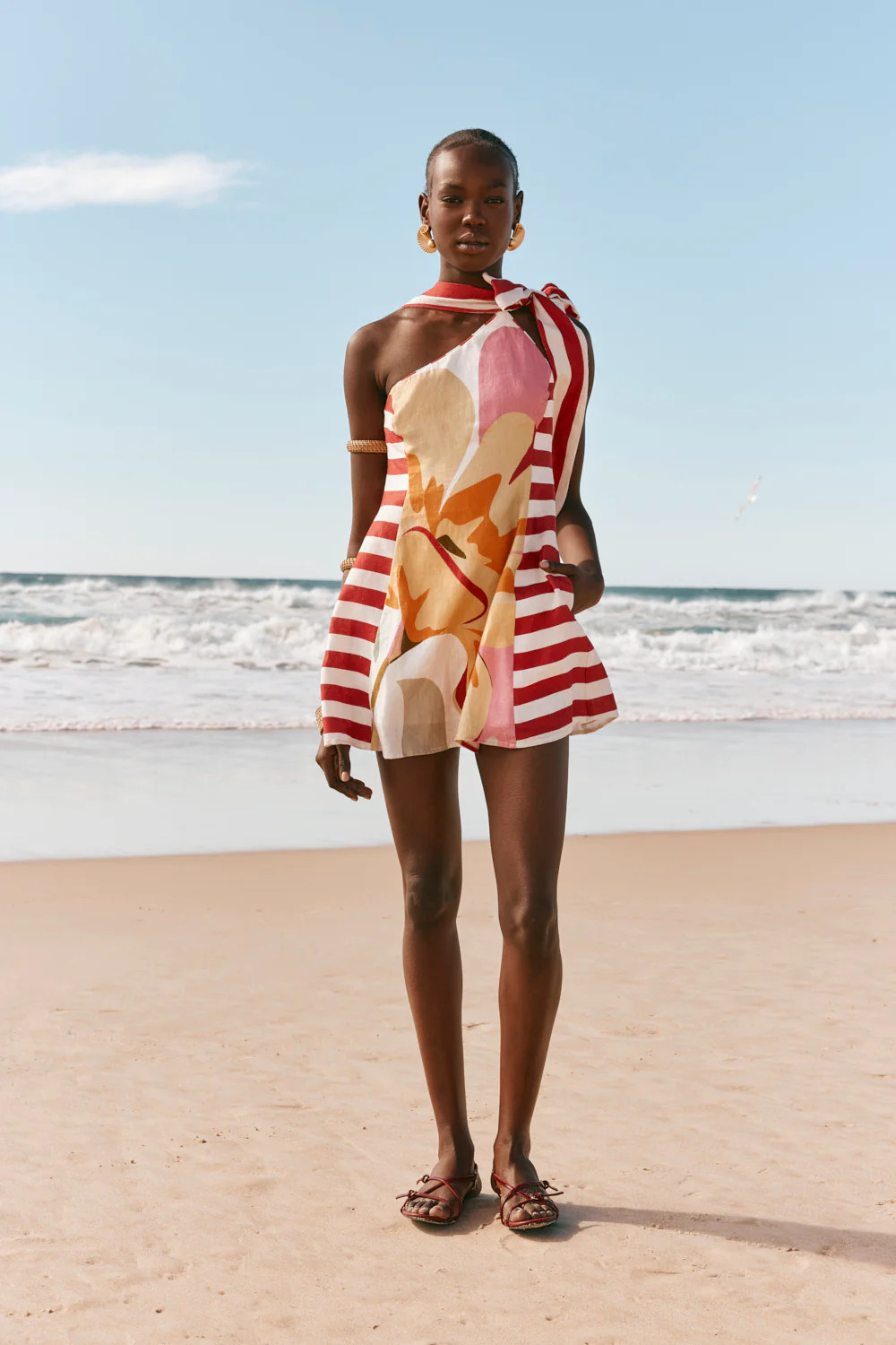 Red Estivo Abstract Print Asymmetric Mini Carmen Dress | Sabo Skirt US