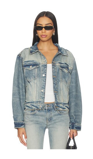EB Denim Varsity Trucker Denim Jacket in Blue. - size S | Revolve Clothing (Global)